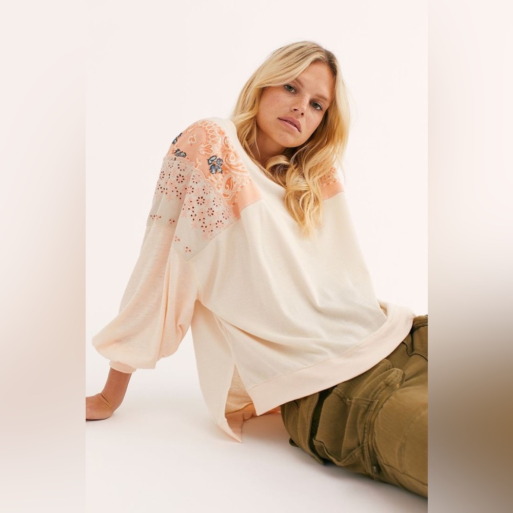 Free People thermal waffle knit long sleeve shirt M Feelin It Top in Alabaster